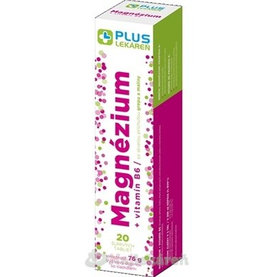 PLUS LEKÁREŇ Magnézium + vitamín B6 príchuť grep a malina 20tbl eff