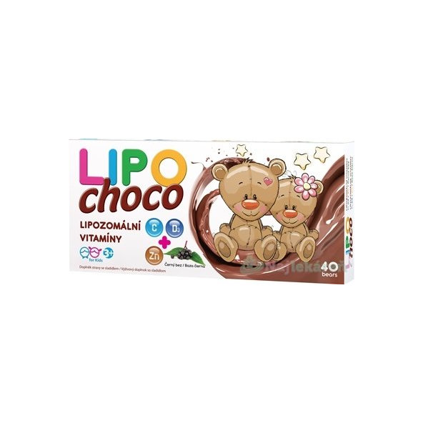 LIPOchoco Lipozomálne vitamíny C+D3+ZN+Baza čierna čokoládové medvedíky 40 ks