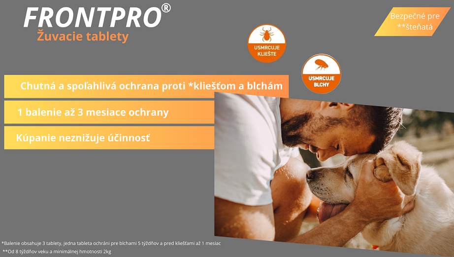 FRONTPRO XS 11mg žuvacie tablety pre psy proti kliešťom a blchám 2–4kg, 3tbl