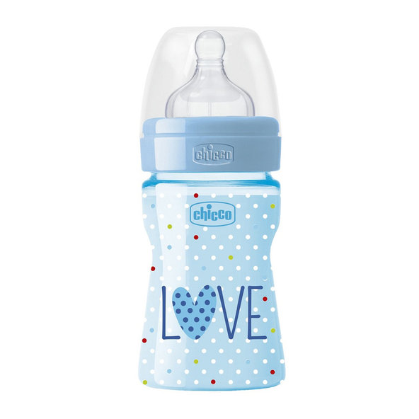 CHICCO Fľaša dojčenská Well-Being LOVE silikón 150 ml chlapec 0m+