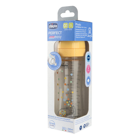 CHICCO Fľaša Perfect Easy sklenená 240 ml silikón neutral 0m+