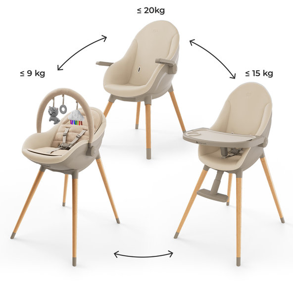 KINDERKRAFT Jedálenská stolička a lehátko Fini Up 3v1 Beige