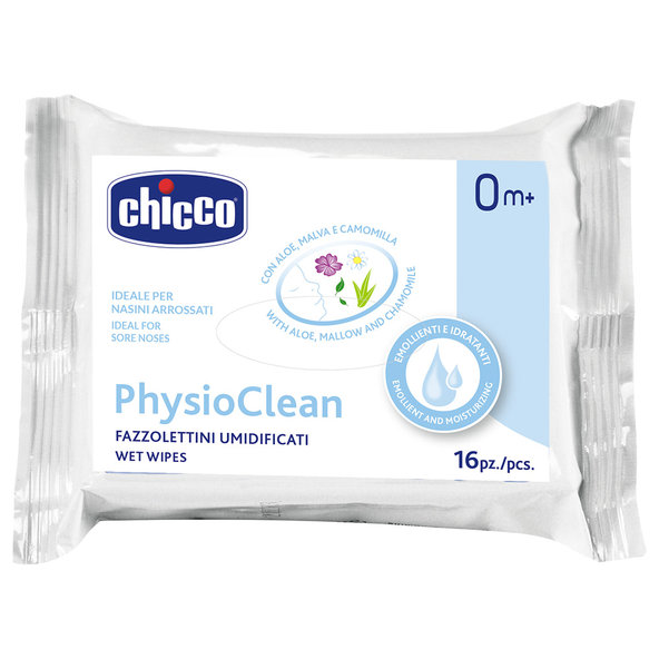 CHICCO Obrúsky vlhčené Physioclean na čistenie nošteka 16 ks 0m+