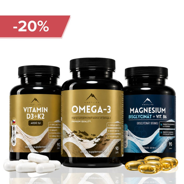 Hrotlife Jesenný protokol Vitamín D3+K2 a Omega-3 a Magnézium bisglycinát