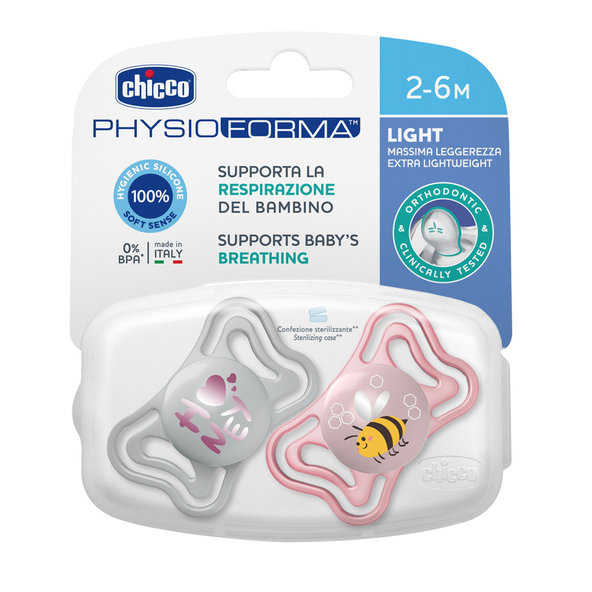 CHICCO Cumlík Physio Light silikónový dievča 2-6m 2 ks
