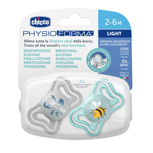 CHICCO Cumlík Physio Light silikónový chlapec 2-6m 2 ks