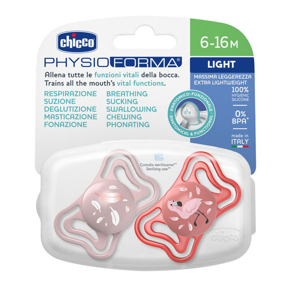 CHICCO Cumlík Physio Light silikónový dievča 6-16m, 2 ks