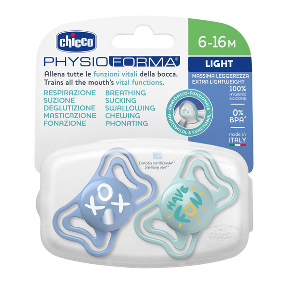 CHICCO Cumlík Physio Light silikónový chlapec 6-16m 2 ks