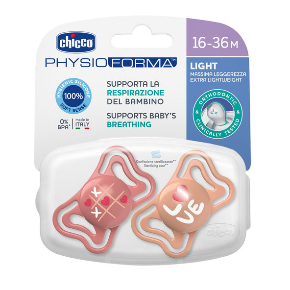 CHICCO Cumlík Physio Light silikónový dievča 16-36m 2 ks