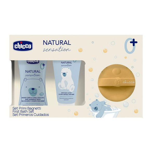 CHICCO Darčekový set Natural Sensation + silikónová hubka Medvedík