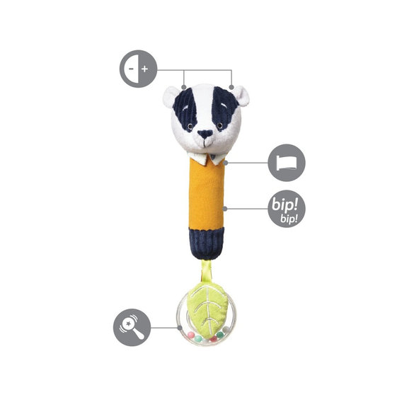 BABYONO Hračka pískacia s hrkalkou jazvec Edmund, 3m+