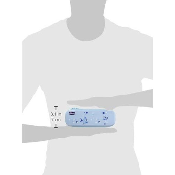 CHICCO Set zubná kefka s puzdrom+pasta Always Smiling modrá 12m+