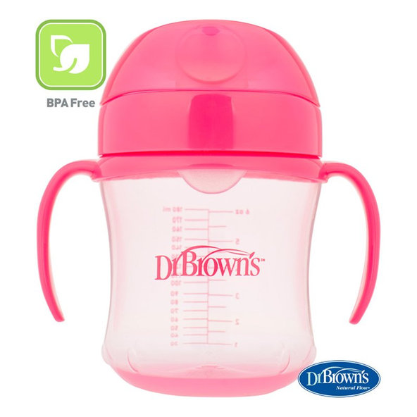 DR.BROWN'S Hrnček s mäkkým náustkom 6m+ 180 ml ružový