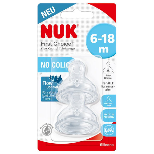 NUK FC + cumlík FLOW Control 6-18m. 2 ks