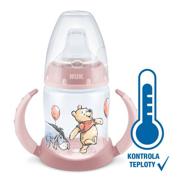 NUK Fľaštička na učenie DISNEY-Medvedík Pú s kontrolou teploty 150 ml ružová