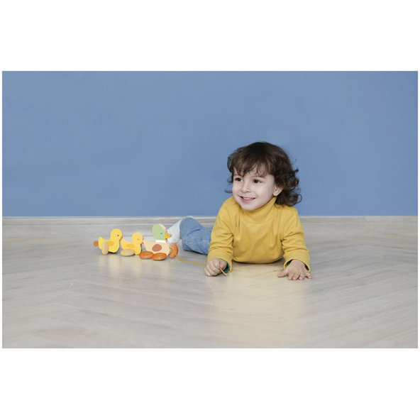 TEDDIES Kačica s káčatkami ťahacie drevo12m+