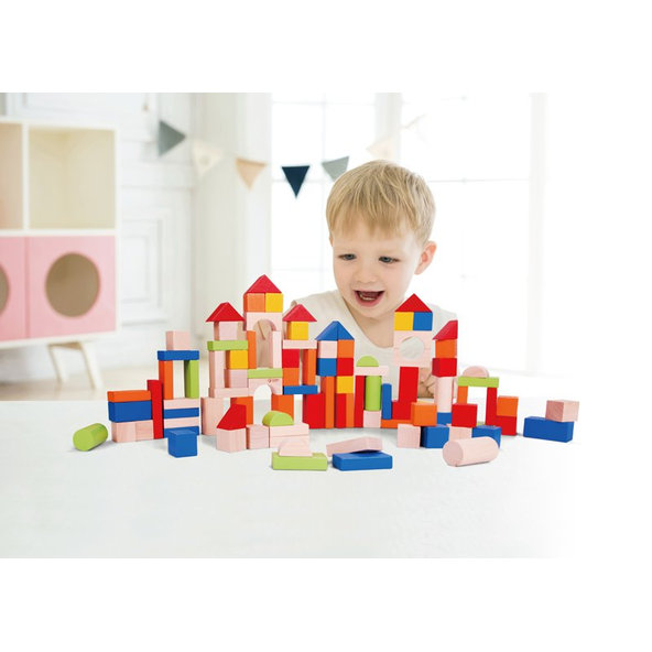 TEDDIES Kocky stavebnice drevo 100ks + vkladačka 12m +