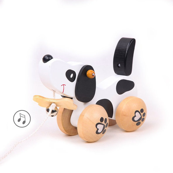 TEDDIES Pes/Psík s rolničkou ťahací drevo 12m+