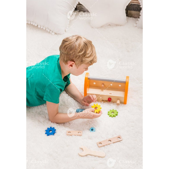 TEDDIES Sada náradia drevo 16 ks s dreveným boxom