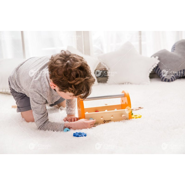 TEDDIES Sada náradia drevo 16 ks s dreveným boxom