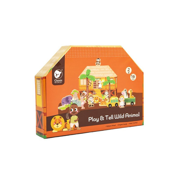 TEDDIES Safari / ZOO figúrky drevo + domček 16ks 24m +