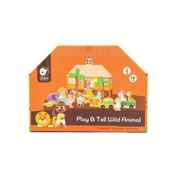 TEDDIES Safari / ZOO figúrky drevo + domček 16ks 24m +