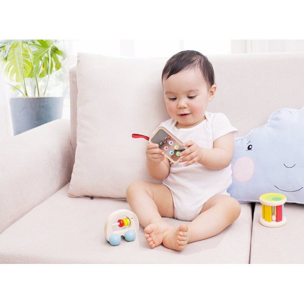 TEDDIES Telefón Mobil drevo 11cm na batérie so zvukom 10m +