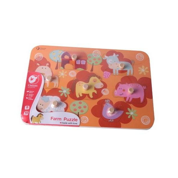TEDDIES Vkladačka / Puzzle doskové obrysové farma drevo 18m +