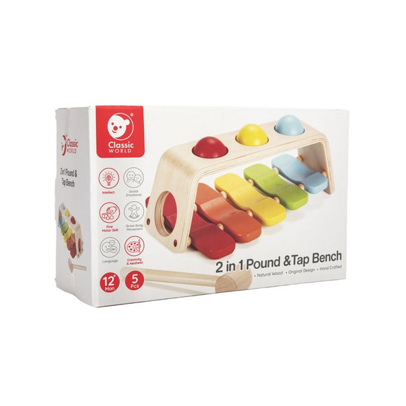 TEDDIES Zatĺkačka / Xylofón 2v1 s kladivkom s guľami 12m +