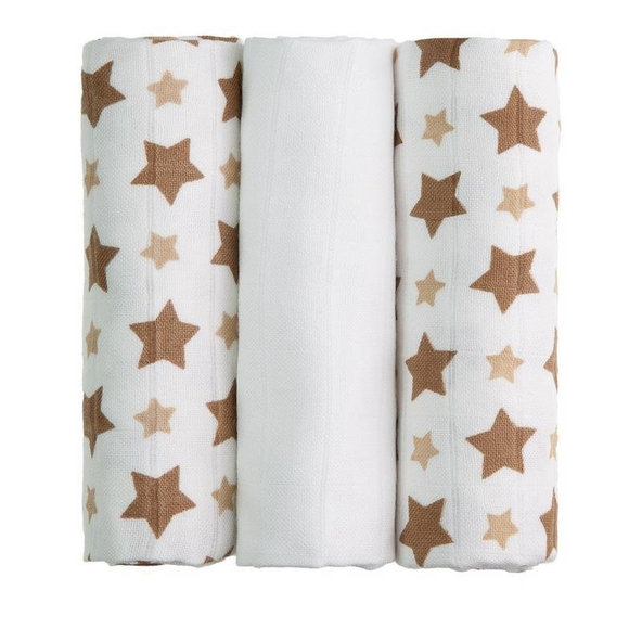 T-TOMI Plienky bambusové BIO, 70 x 70 cm, 3 ks, béžové hviezdičky