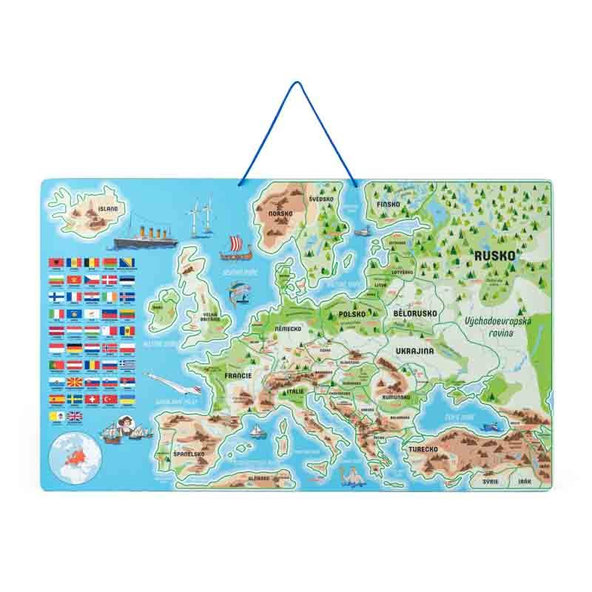 WOODY Mapa EURÓPY magnetická, spoločenská hra 3 v 1, ČJ