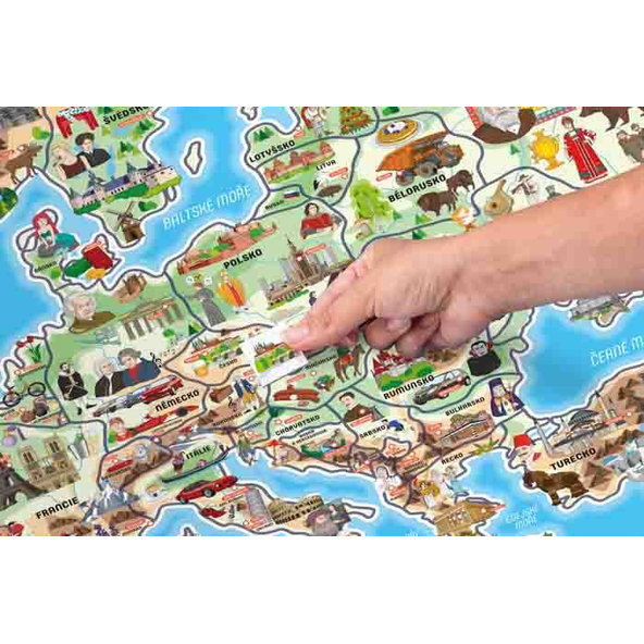 WOODY Mapa EURÓPY magnetická, spoločenská hra 3 v 1, ČJ