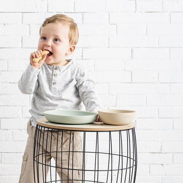 NATTOU Set jedálenský silikónový 3 ks pieskovo-zelený bez BPA