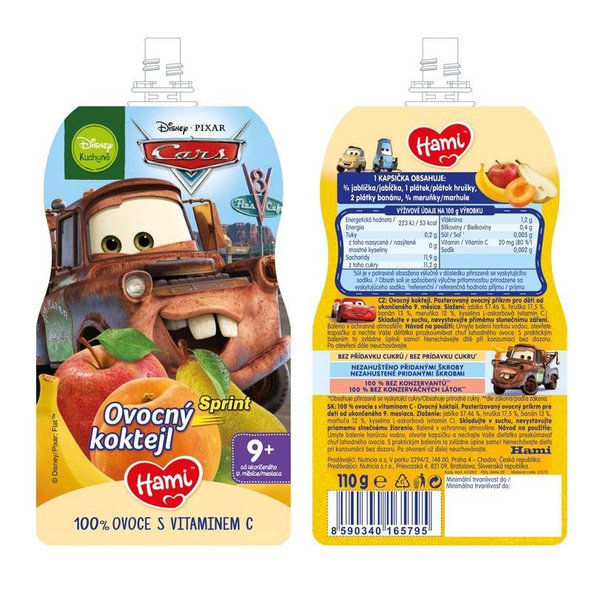 HAMI Kapsička ovocná Disney Cars Ovocný koktail 110g, 9+