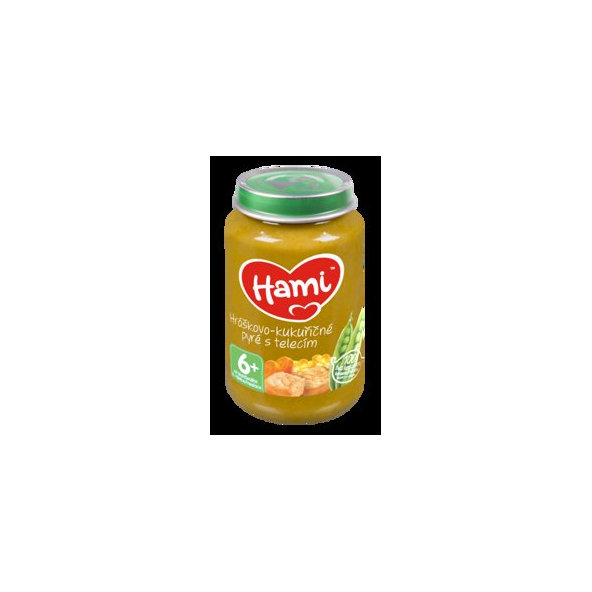 HAMI Príkrm mäsovo-zeleninový Pyré hráškovo-kukuričnés teľacím mäsom (200 g)