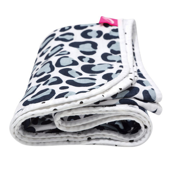 MOTHERHOOD Deka bavlnená mušelínová dvojvrstvová Pre-Washed Dark Blue Ocelot 95x110 cm