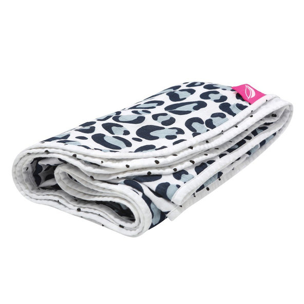MOTHERHOOD Deka bavlnená mušelínová dvojvrstvová Pre-Washed Dark Blue Ocelot 95x110 cm