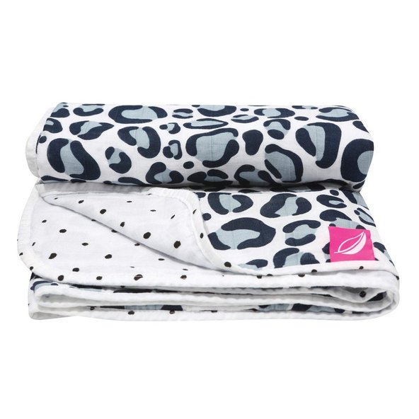 MOTHERHOOD Deka bavlnená mušelínová dvojvrstvová Pre-Washed Dark Blue Ocelot 95x110 cm
