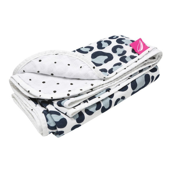 MOTHERHOOD Deka bavlnená mušelínová dvojvrstvová Pre-Washed Dark Blue Ocelot 95x110 cm