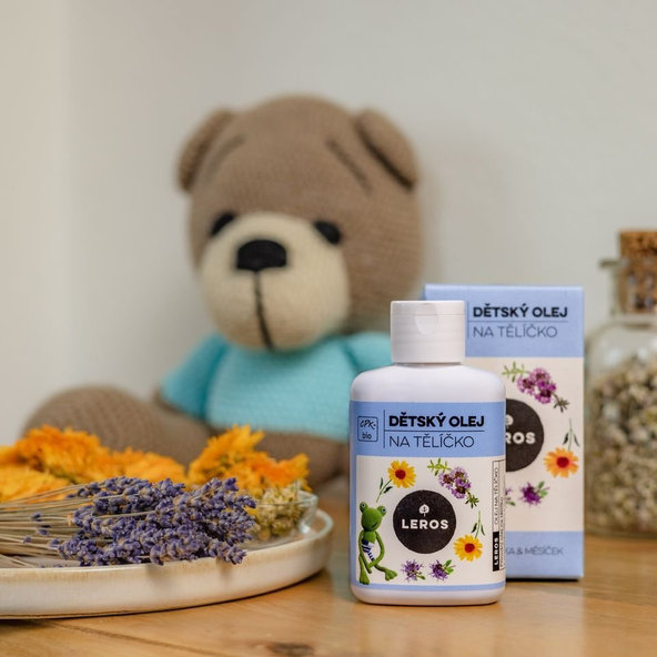 LEROS BIO DETSKÝ OLEJ NA TELÍČKO s materinou dúškou a nechtíkom 100 ml