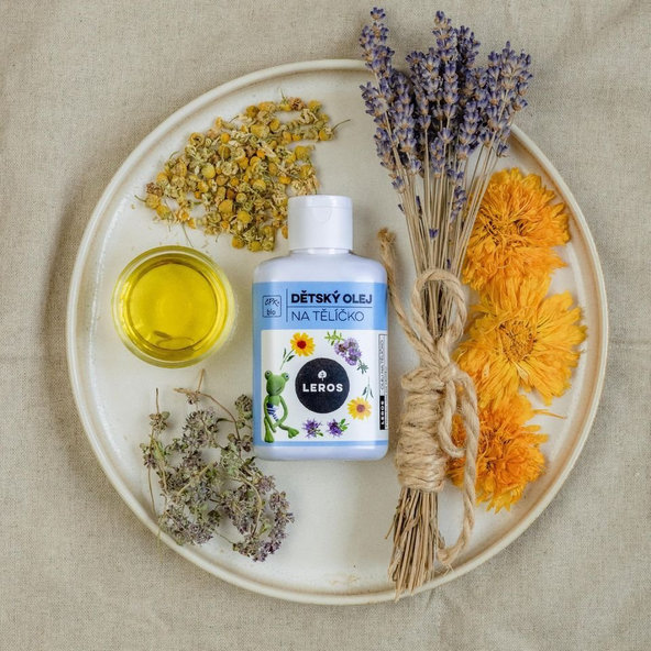 LEROS BIO DETSKÝ OLEJ NA TELÍČKO s materinou dúškou a nechtíkom 100 ml