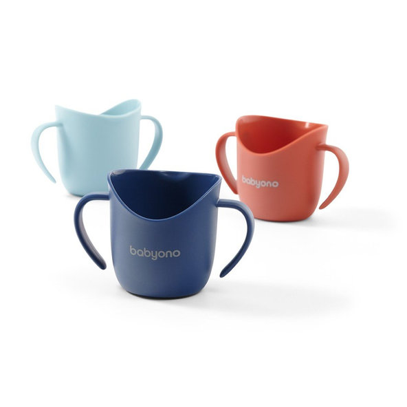 BABYONO Hrnček ergonomický s uškami 120 ml  bledomodrý 12m+
