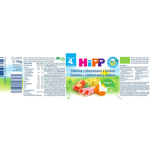 HiPP BIO Zelenina s cestovinami a šunkou od uk. 5. mesiaca, 190 g