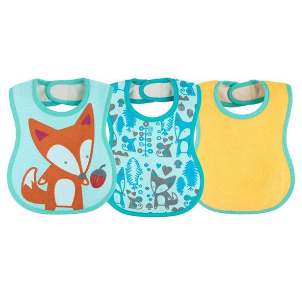 Podbradník bavlnený nepremokavý líška 3ks, tyrkysový