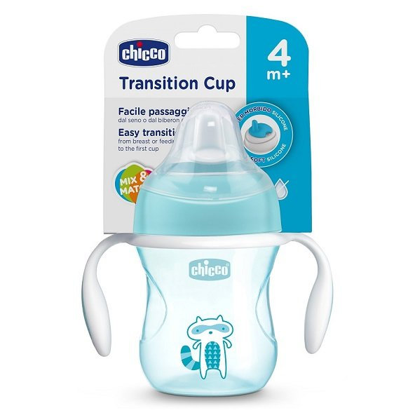 CHICCO Hrnček učiaci Transition s držadlami 200 ml, modrý, 4m+