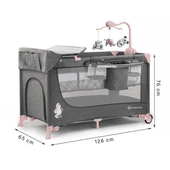 KINDERKRAFT Postieľka cestovná Joy s doplnkami Pink