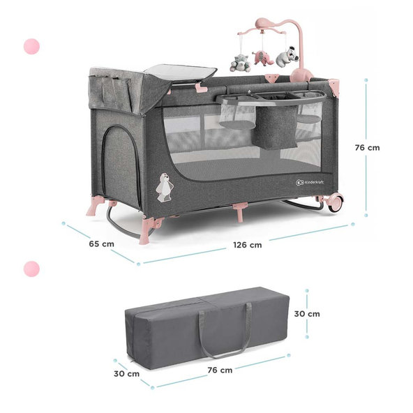 KINDERKRAFT Postieľka cestovná Joy s doplnkami Pink