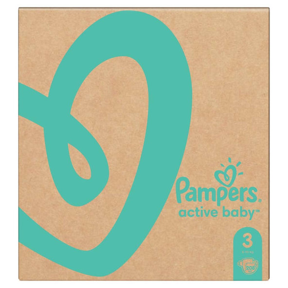 PAMPERS Active Baby 3 (6-10 kg) 208 ks MESAČNÁ ZÁSOBA – jednorazové plienky