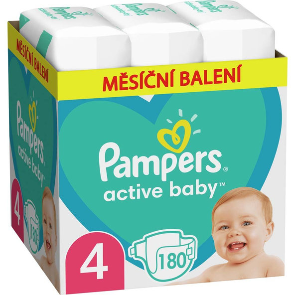 PAMPERS Active Baby 4 (9-14 kg) 180 ks Maxi měsíční balení - jednorázové plienky
