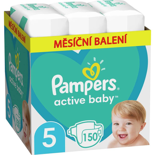 PAMPERS Active Baby 5 (11-16 kg) 150 ks MESAČNÁ ZÁSOBA – jednorazové plienky